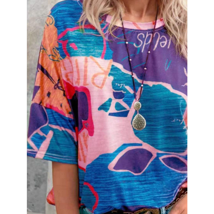 Contrast Round Neck Casual T-Shirt Apparel and Accessories
