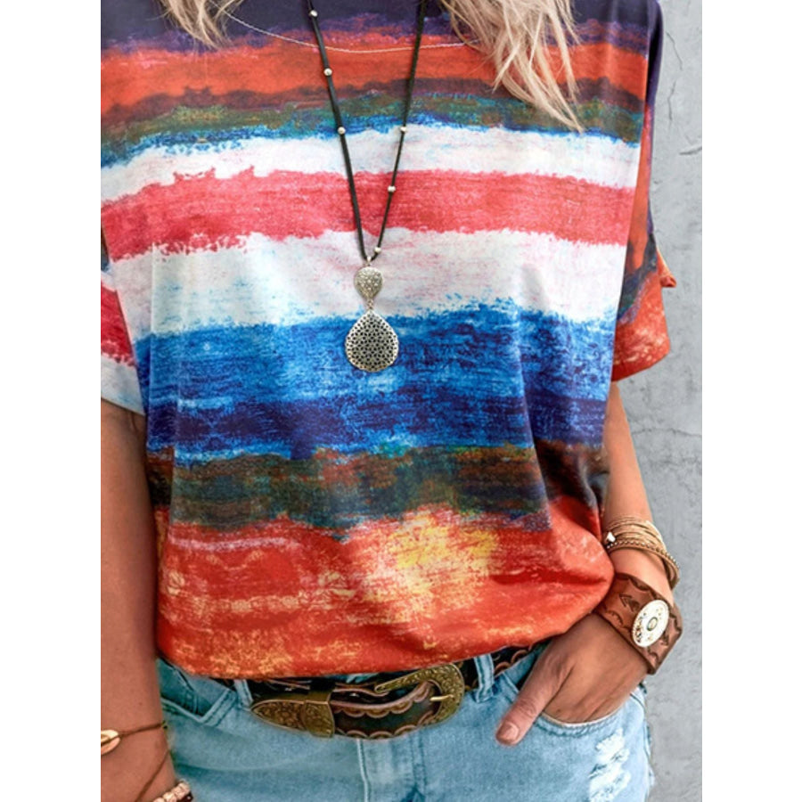 Contrast Round Neck Casual T-Shirt Apparel and Accessories