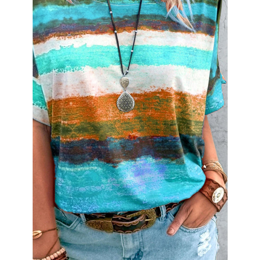 Contrast Round Neck Casual T-Shirt Apparel and Accessories
