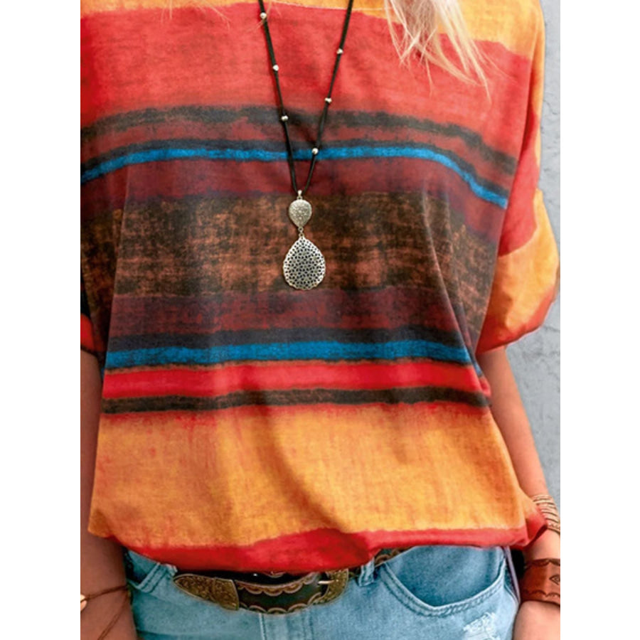 Contrast Round Neck Casual T-Shirt Apparel and Accessories