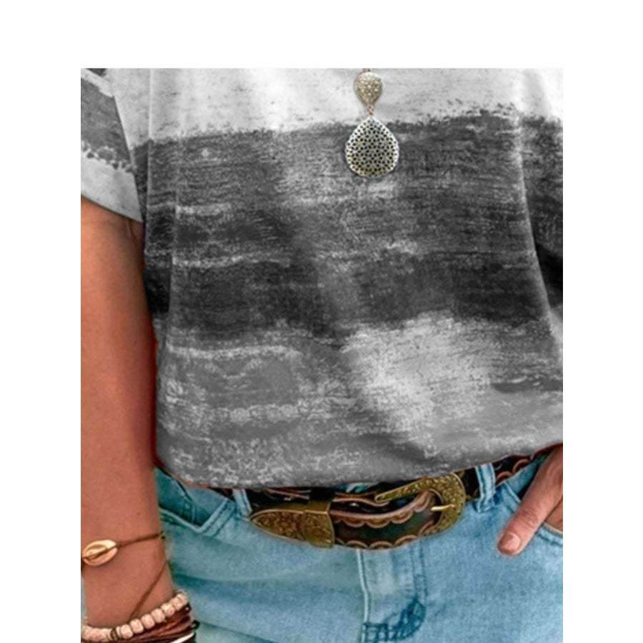 Contrast Round Neck Casual T-Shirt Apparel and Accessories