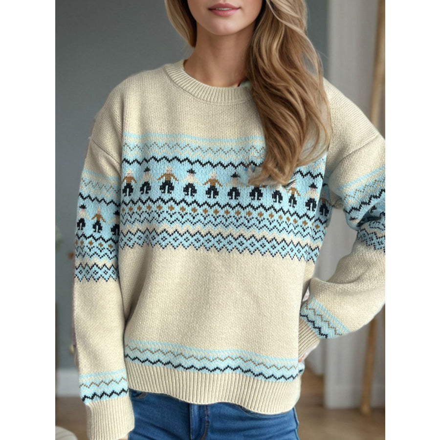 Contrast Round Neck Dropped Shoulder Sweater Apparel and Accessories