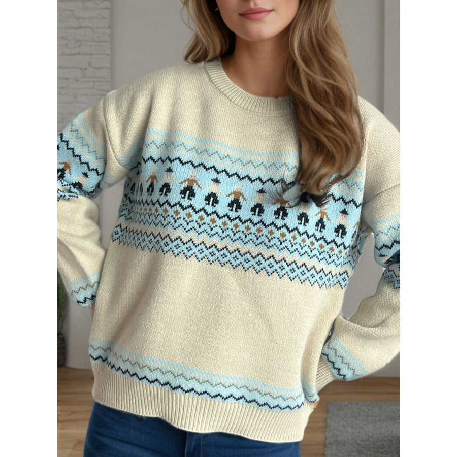 Contrast Round Neck Dropped Shoulder Sweater Apparel and Accessories