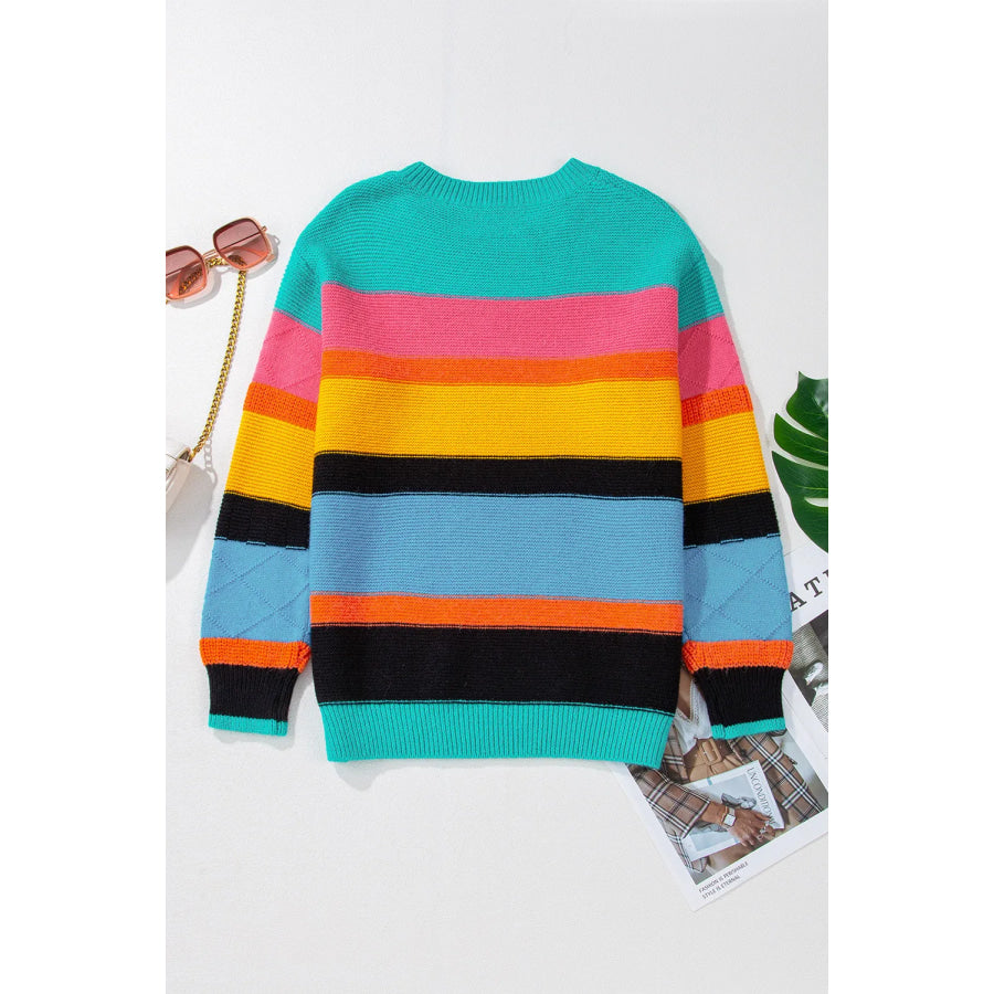 Contrast Round Neck Dropped Shoulder Sweater Apparel and Accessories