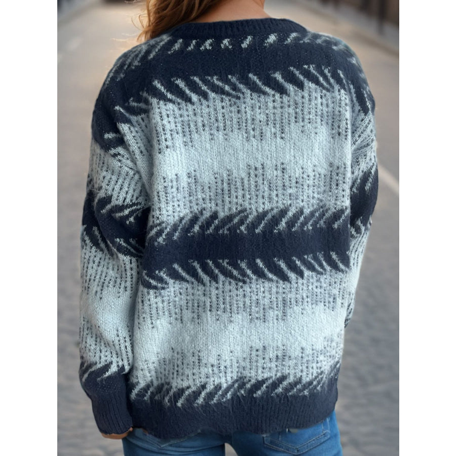 Contrast Round Neck Dropped Shoulder Sweater Apparel and Accessories