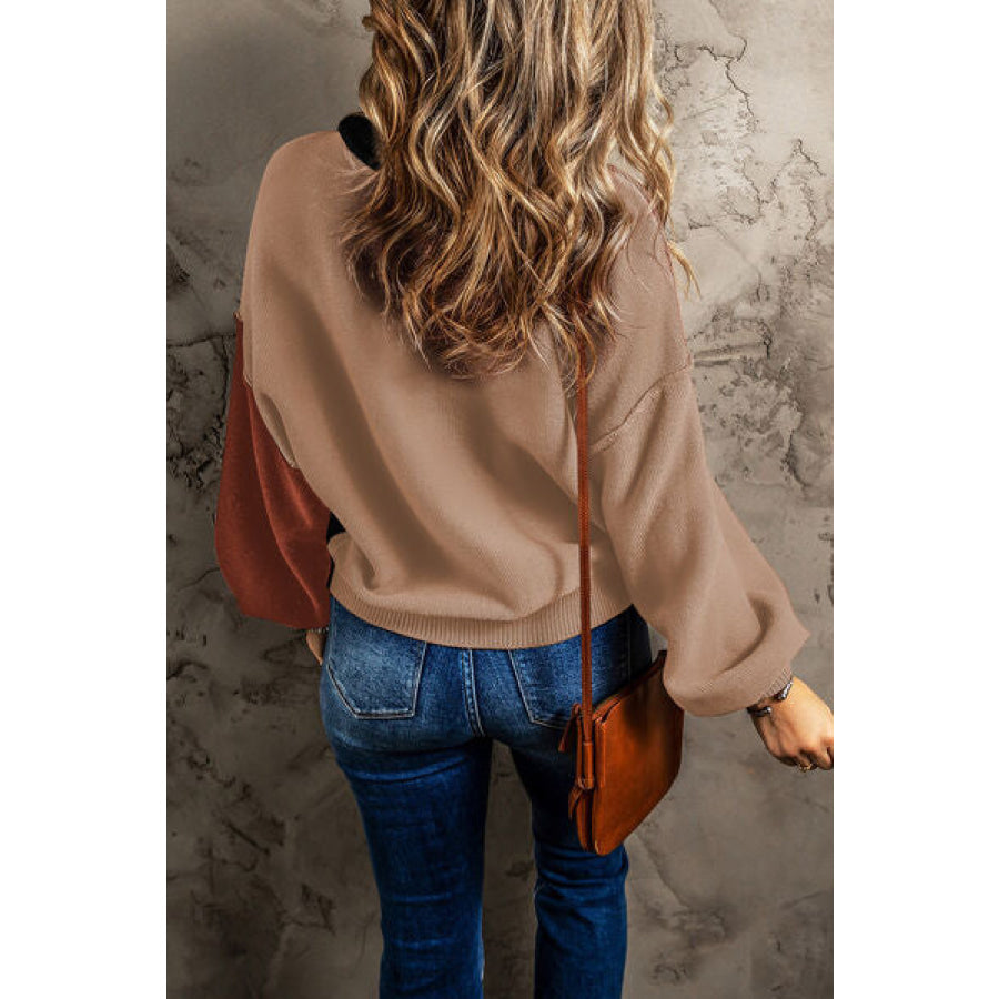 Contrast Round Neck Dropped Shoulder Sweater Apparel and Accessories