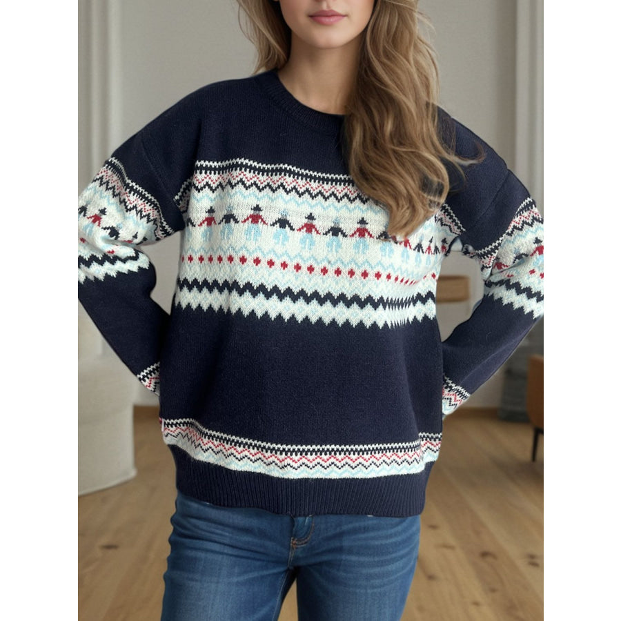 Contrast Round Neck Dropped Shoulder Sweater Apparel and Accessories