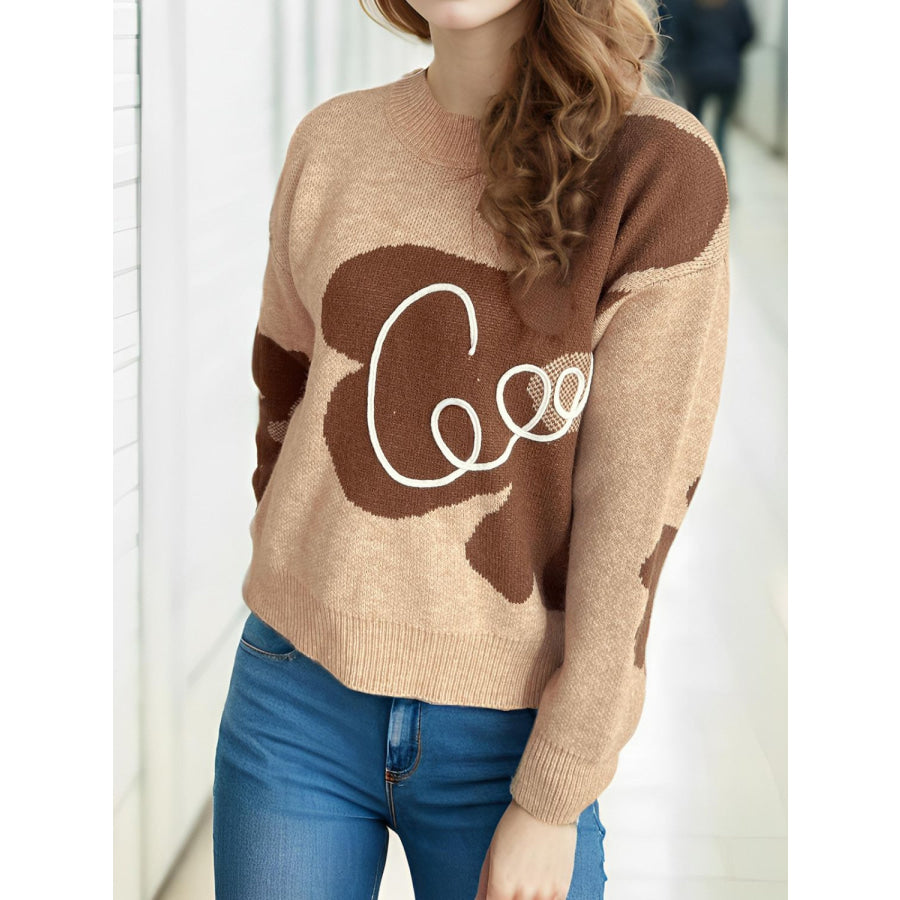 Contrast Round Neck Dropped Shoulder Sweater Apparel and Accessories