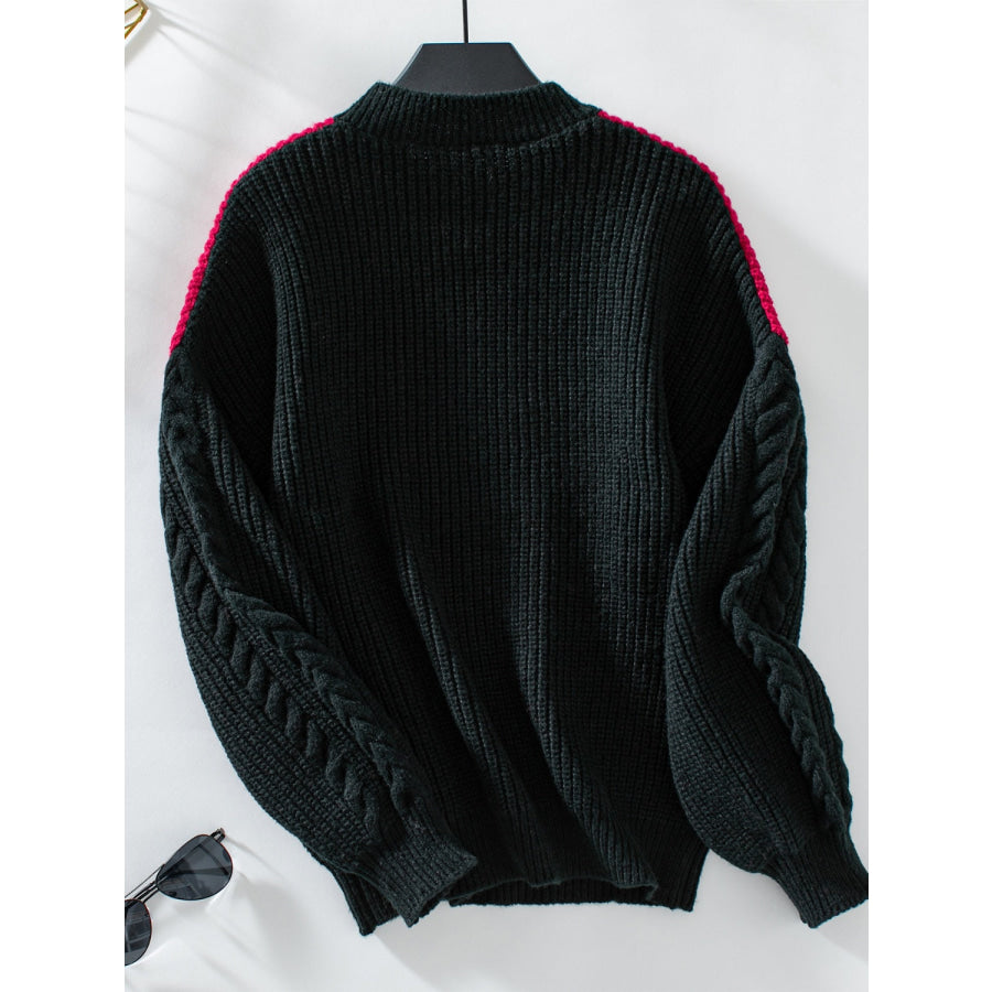 Contrast Round Neck Long Sleeve Sweater Apparel and Accessories