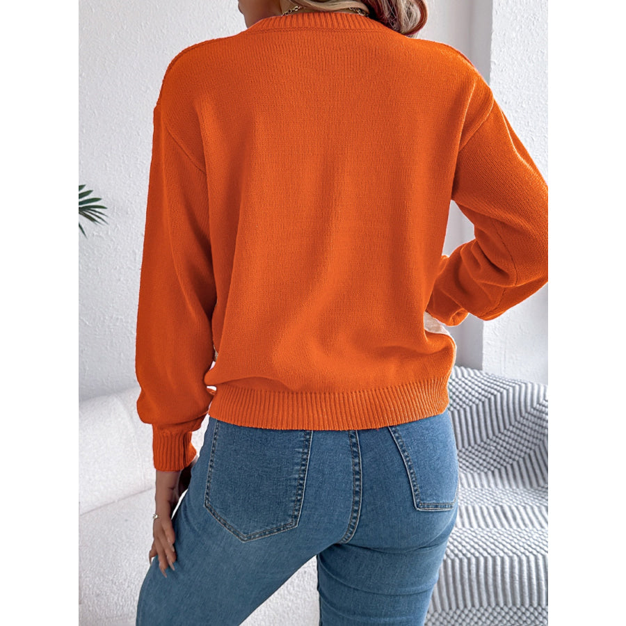 Contrast Round Neck Long Sleeve Sweater Apparel and Accessories