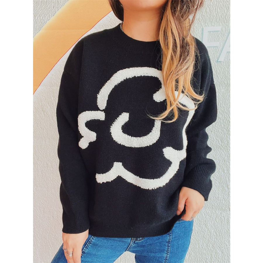 Contrast Round Neck Long Sleeve Sweater Apparel and Accessories