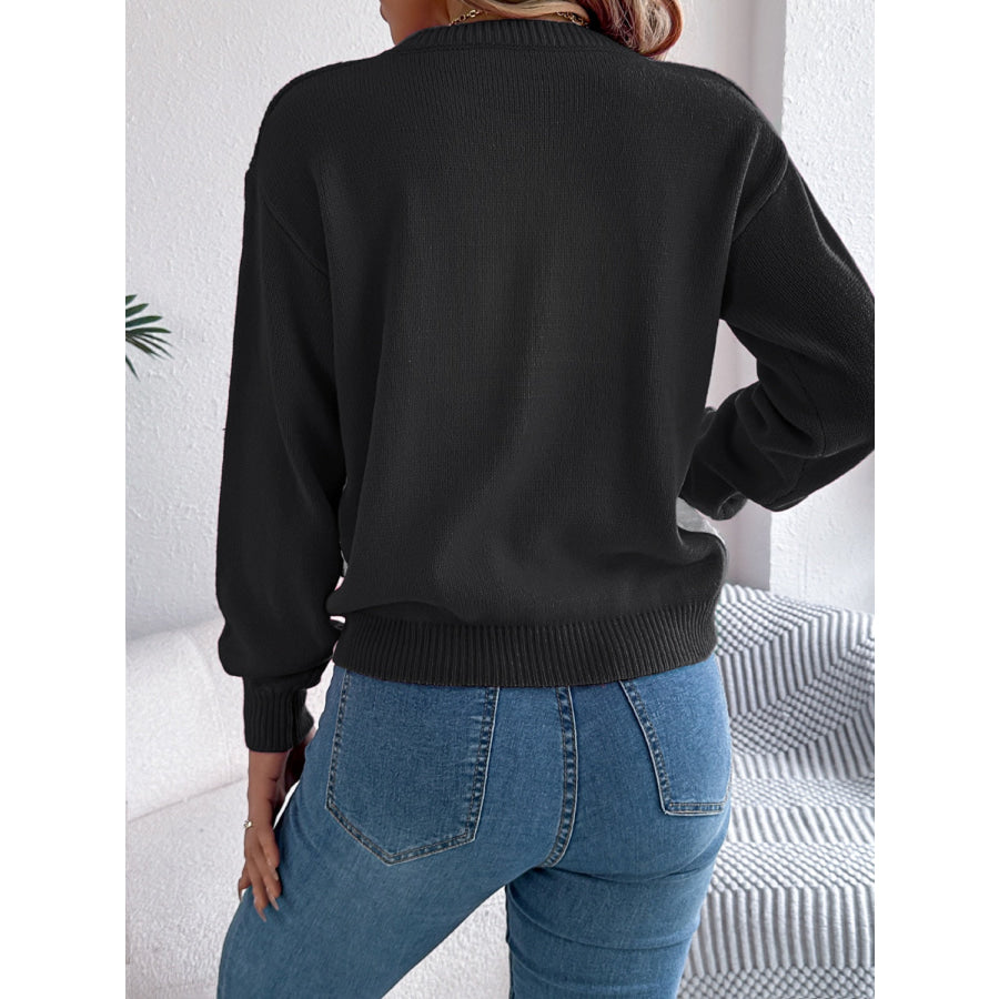 Contrast Round Neck Long Sleeve Sweater Apparel and Accessories