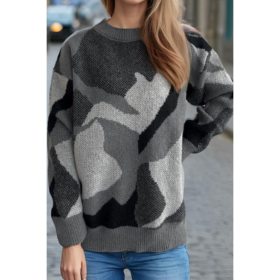 Contrast Round Neck Long Sleeve Sweater Apparel and Accessories