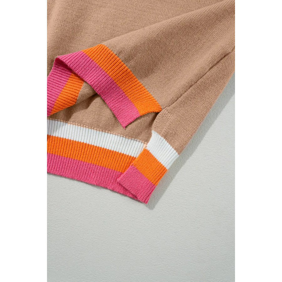 Contrast Round Neck Long Sleeve Sweater Apparel and Accessories