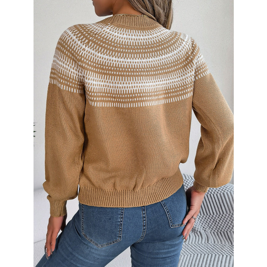 Contrast Round Neck Long Sleeve Sweater Apparel and Accessories