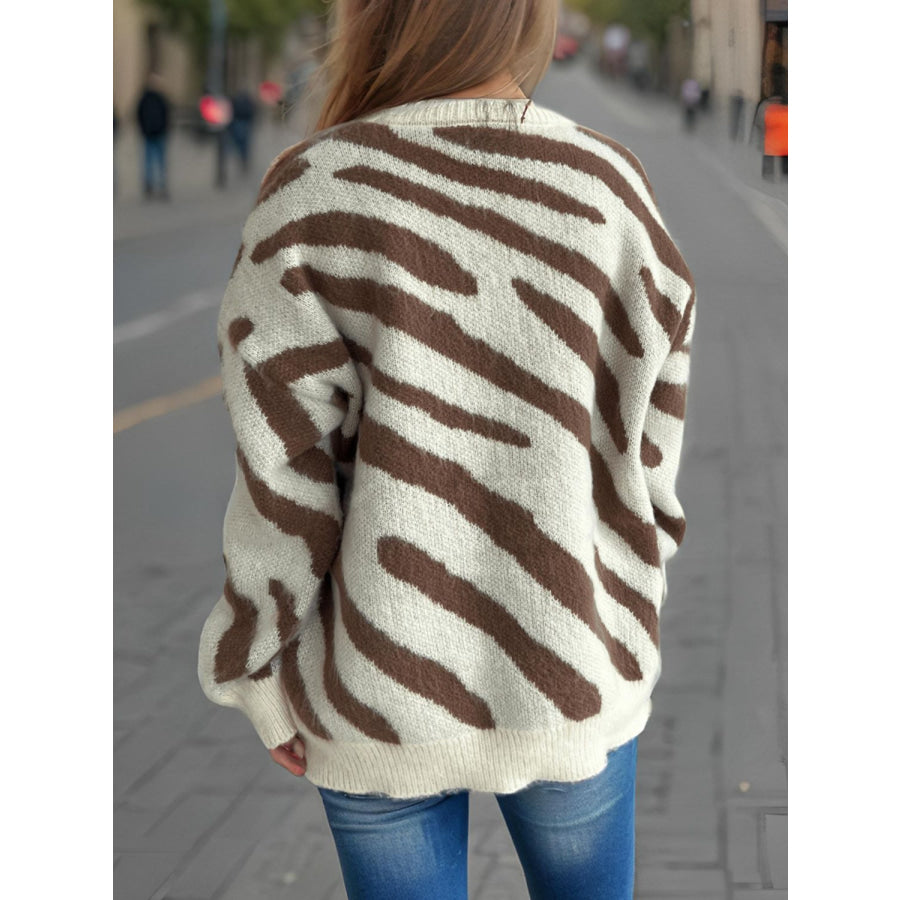 Contrast Round Neck Long Sleeve Sweater Apparel and Accessories