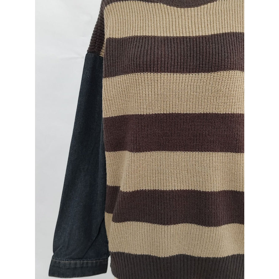 Contrast Round Neck Long Sleeve Sweater Apparel and Accessories