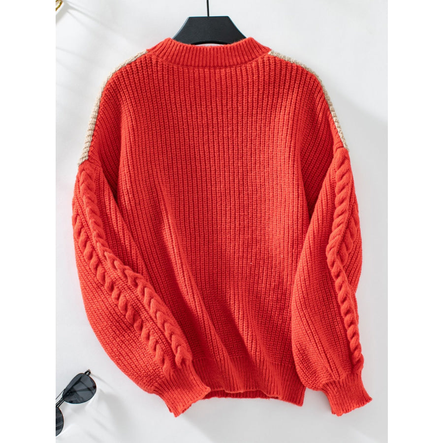 Contrast Round Neck Long Sleeve Sweater Apparel and Accessories