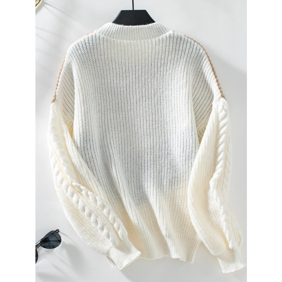 Contrast Round Neck Long Sleeve Sweater Apparel and Accessories