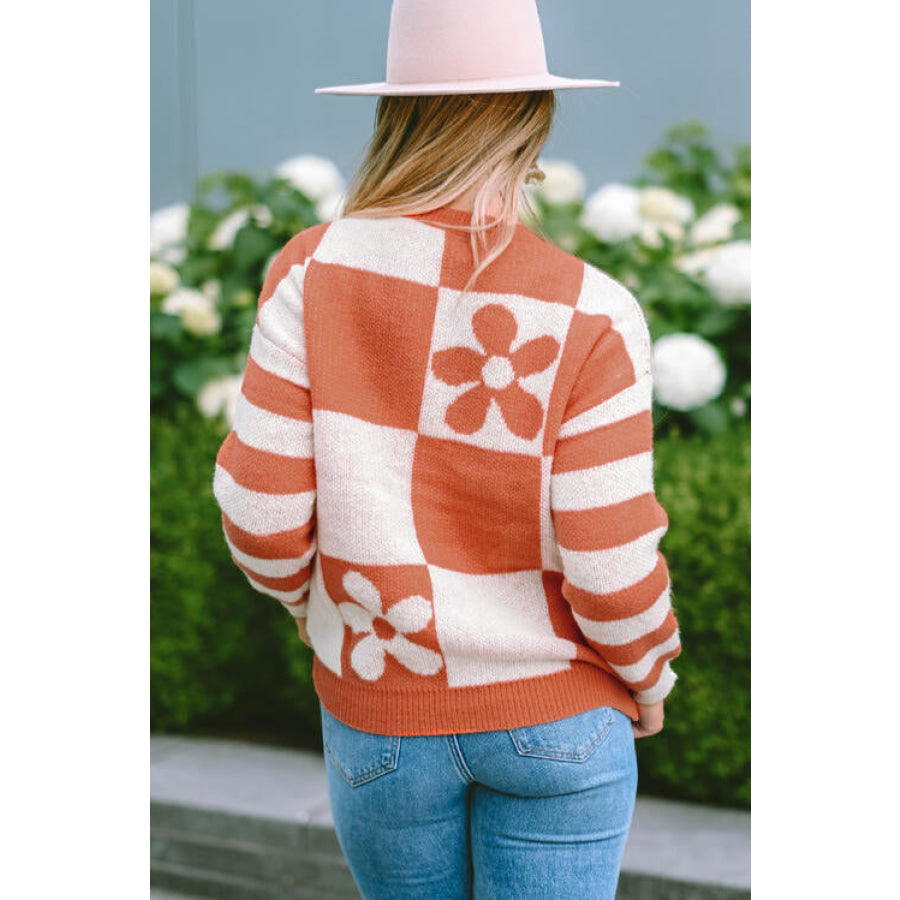 Contrast Round Neck Long Sleeve Sweater Terracotta / S Clothing