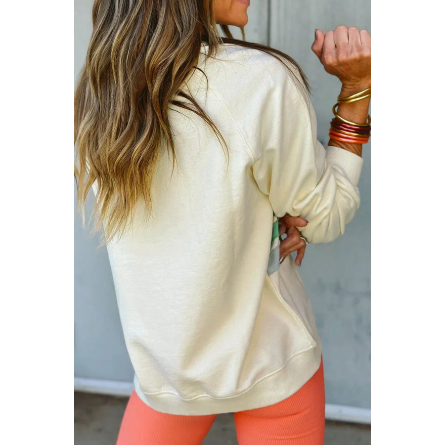 Contrast Round Neck Long Sleeve Sweatshirt Apparel and Accessories