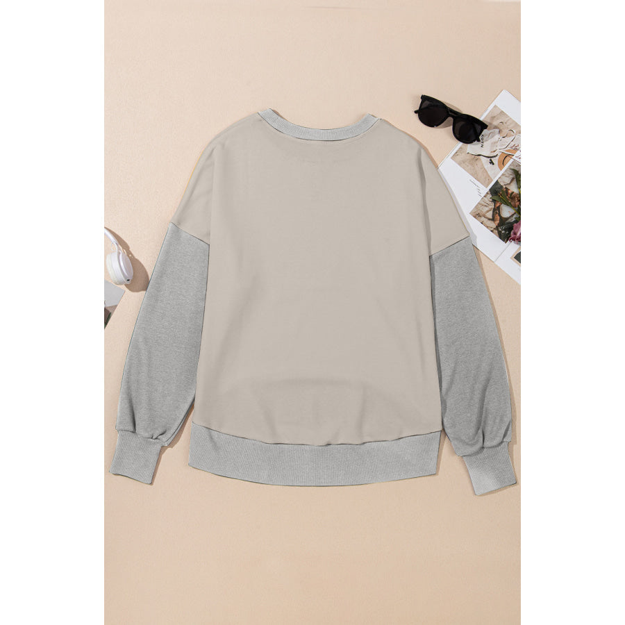 Contrast Round Neck Long Sleeve Sweatshirt Apparel and Accessories