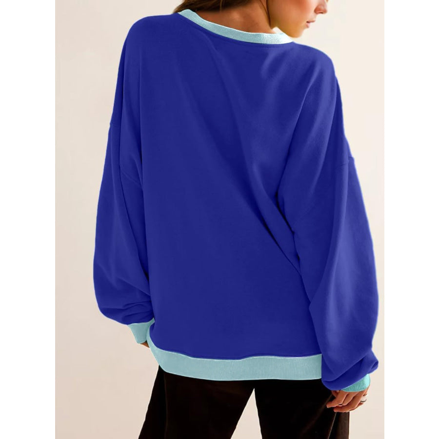 Contrast Round Neck Long Sleeve Sweatshirt Apparel and Accessories