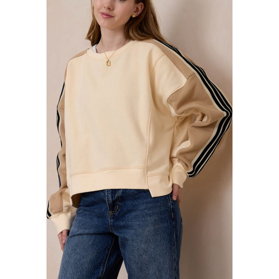 Contrast Round Neck Long Sleeve Sweatshirt Apparel and Accessories