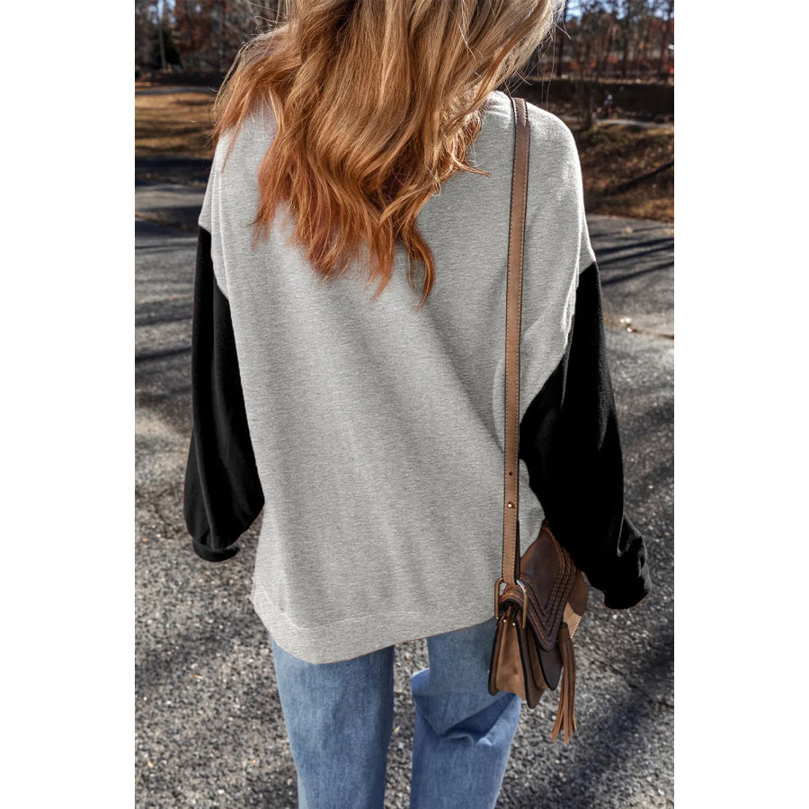 Contrast Round Neck Long Sleeve Sweatshirt Apparel and Accessories