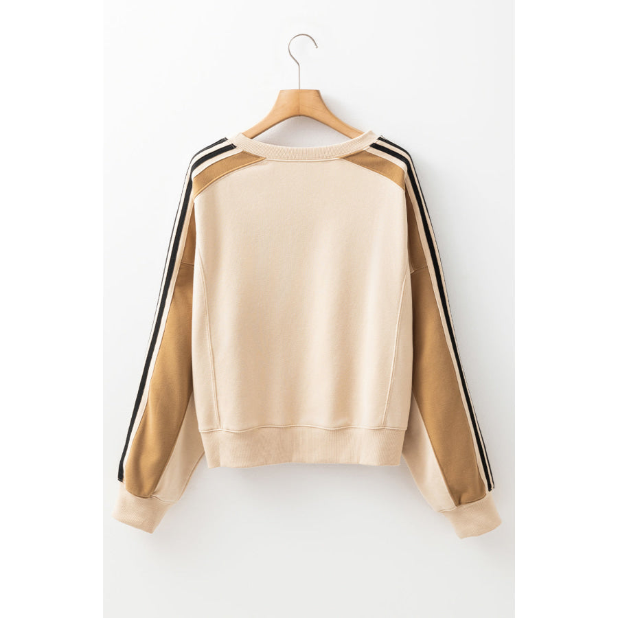 Contrast Round Neck Long Sleeve Sweatshirt Apparel and Accessories