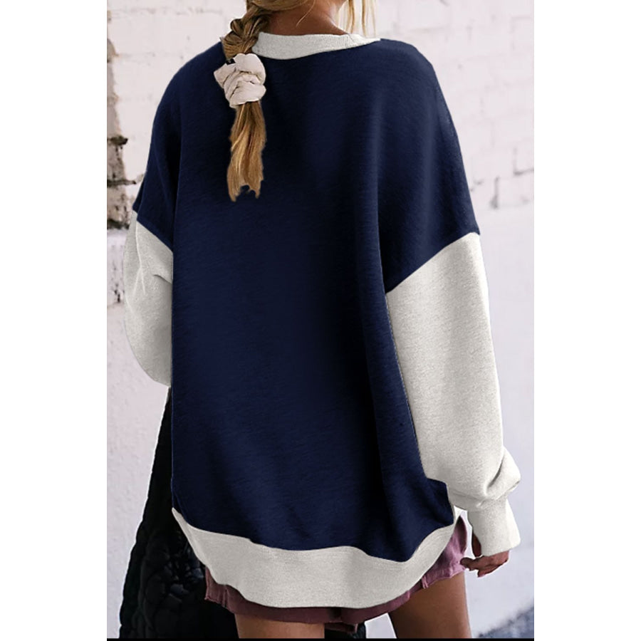 Contrast Round Neck Long Sleeve Sweatshirt Apparel and Accessories