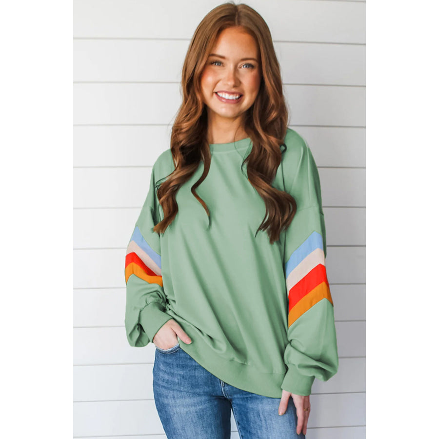 Contrast Round Neck Long Sleeve Sweatshirt Apparel and Accessories