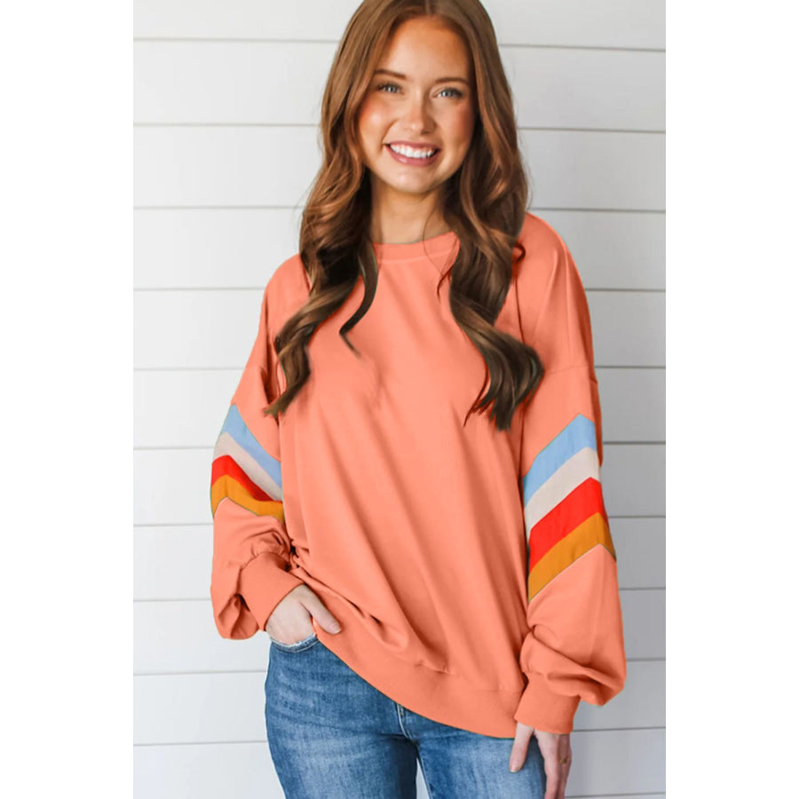 Contrast Round Neck Long Sleeve Sweatshirt Apparel and Accessories