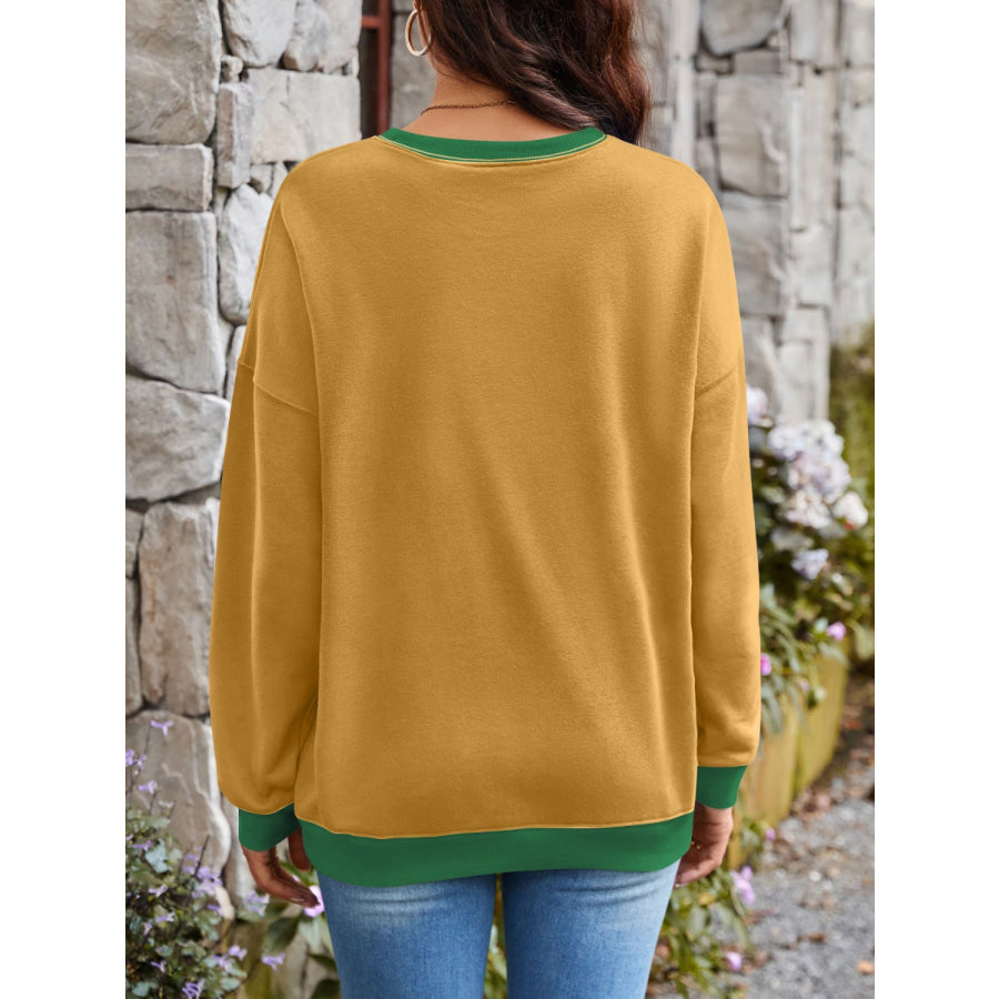 Contrast Round Neck Long Sleeve Sweatshirt Apparel and Accessories