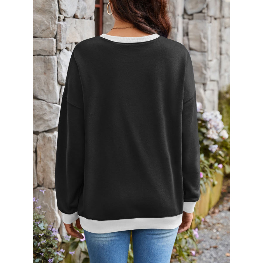 Contrast Round Neck Long Sleeve Sweatshirt Apparel and Accessories