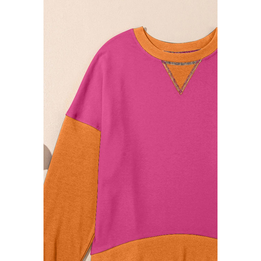 Contrast Round Neck Long Sleeve Sweatshirt Apparel and Accessories