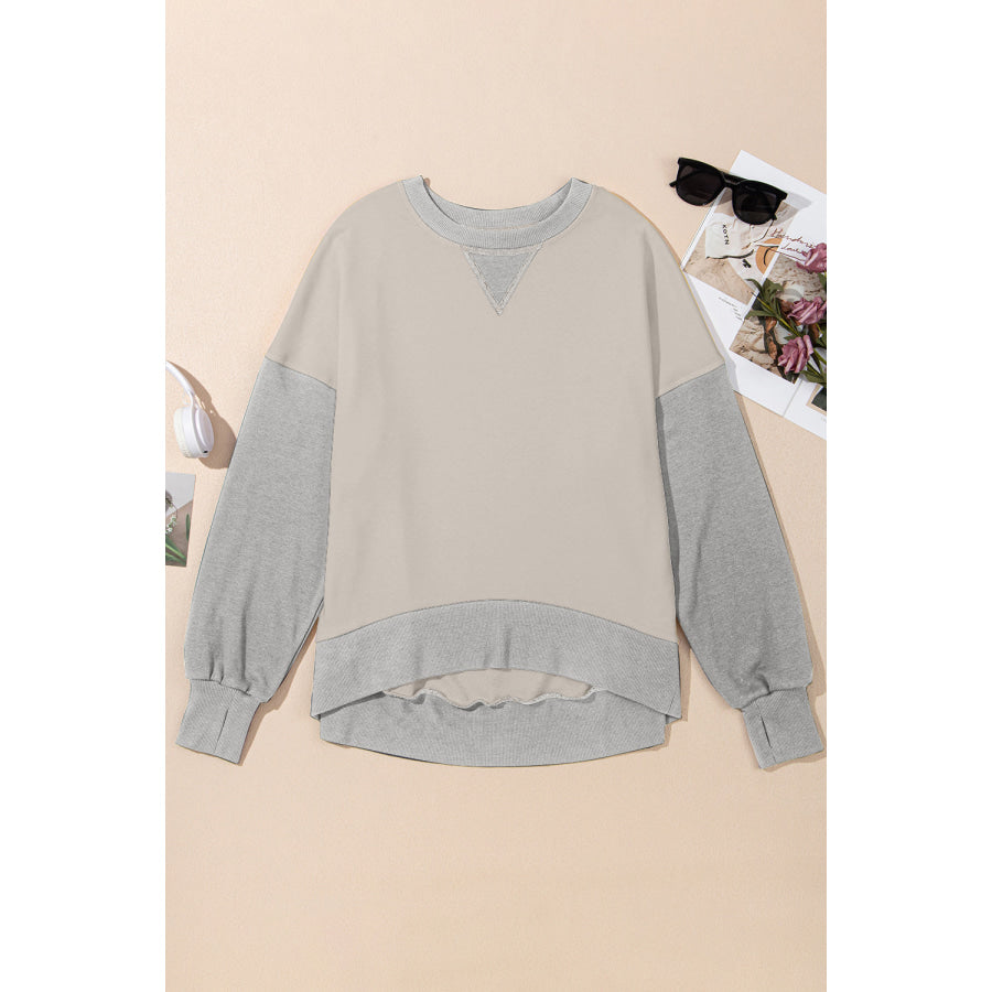 Contrast Round Neck Long Sleeve Sweatshirt Apparel and Accessories