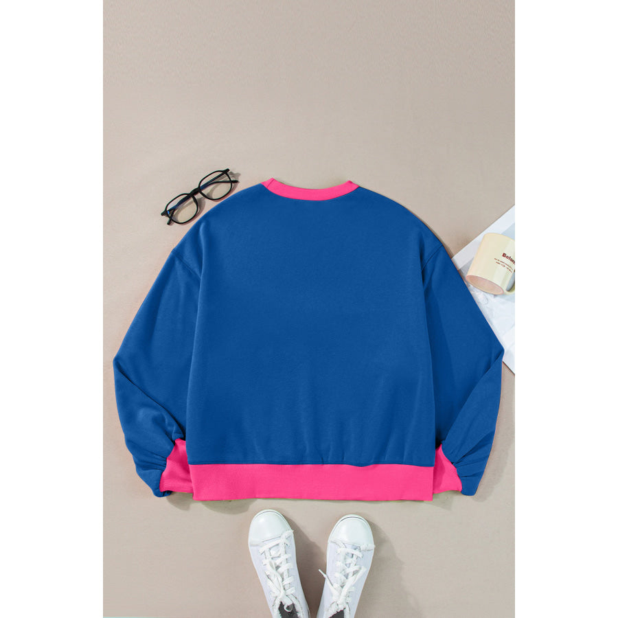 Contrast Round Neck Long Sleeve Sweatshirt Apparel and Accessories
