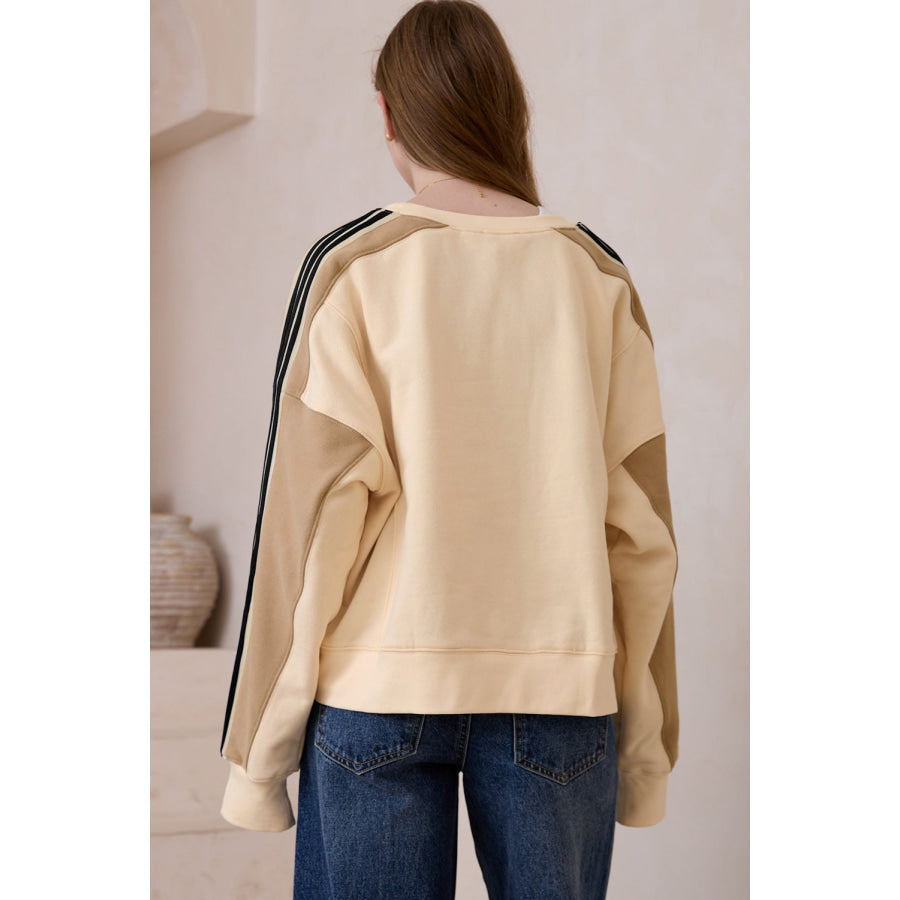 Contrast Round Neck Long Sleeve Sweatshirt Apparel and Accessories