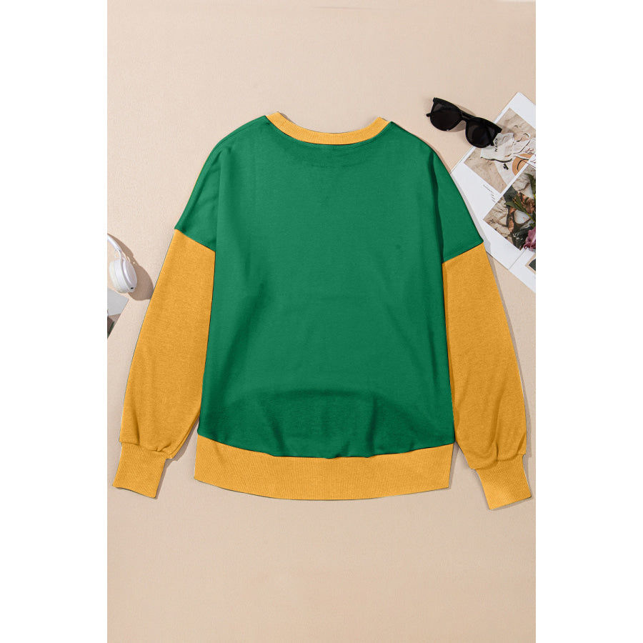 Contrast Round Neck Long Sleeve Sweatshirt Apparel and Accessories