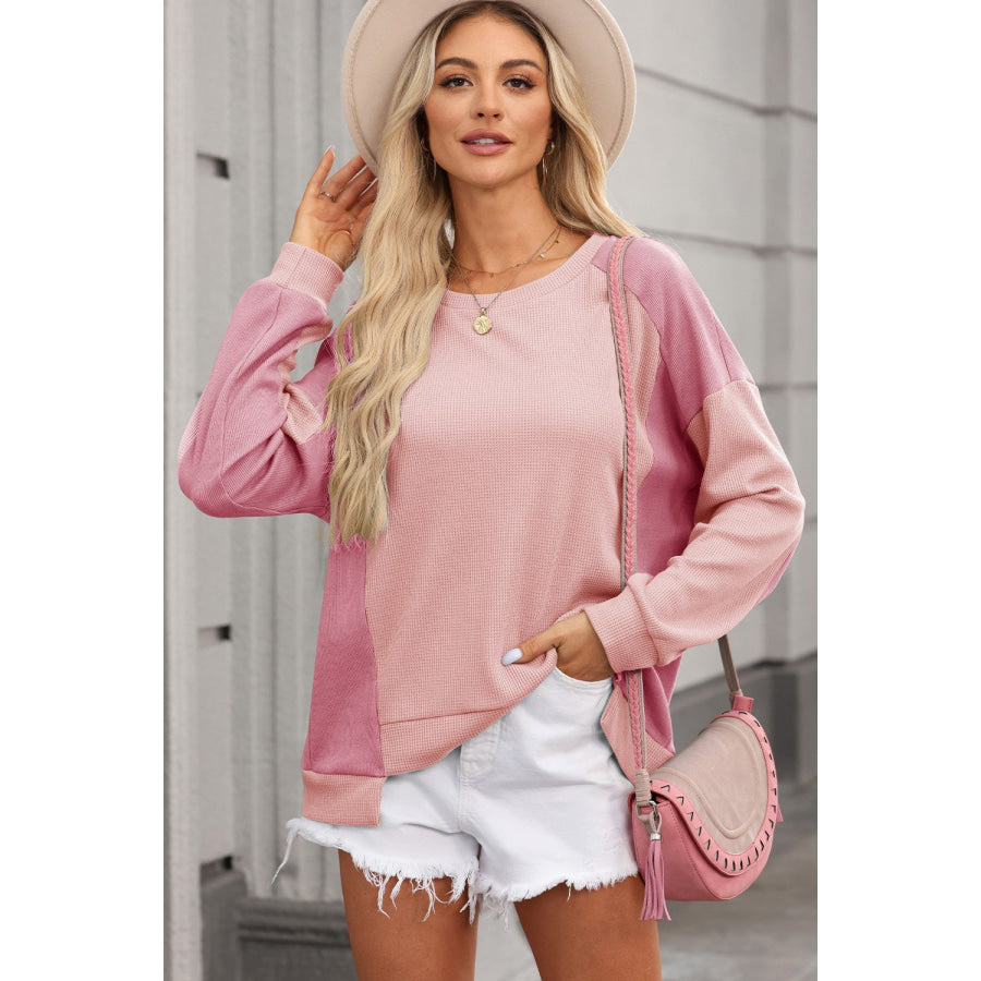 Contrast Round Neck Long Sleeve Sweatshirt Apparel and Accessories