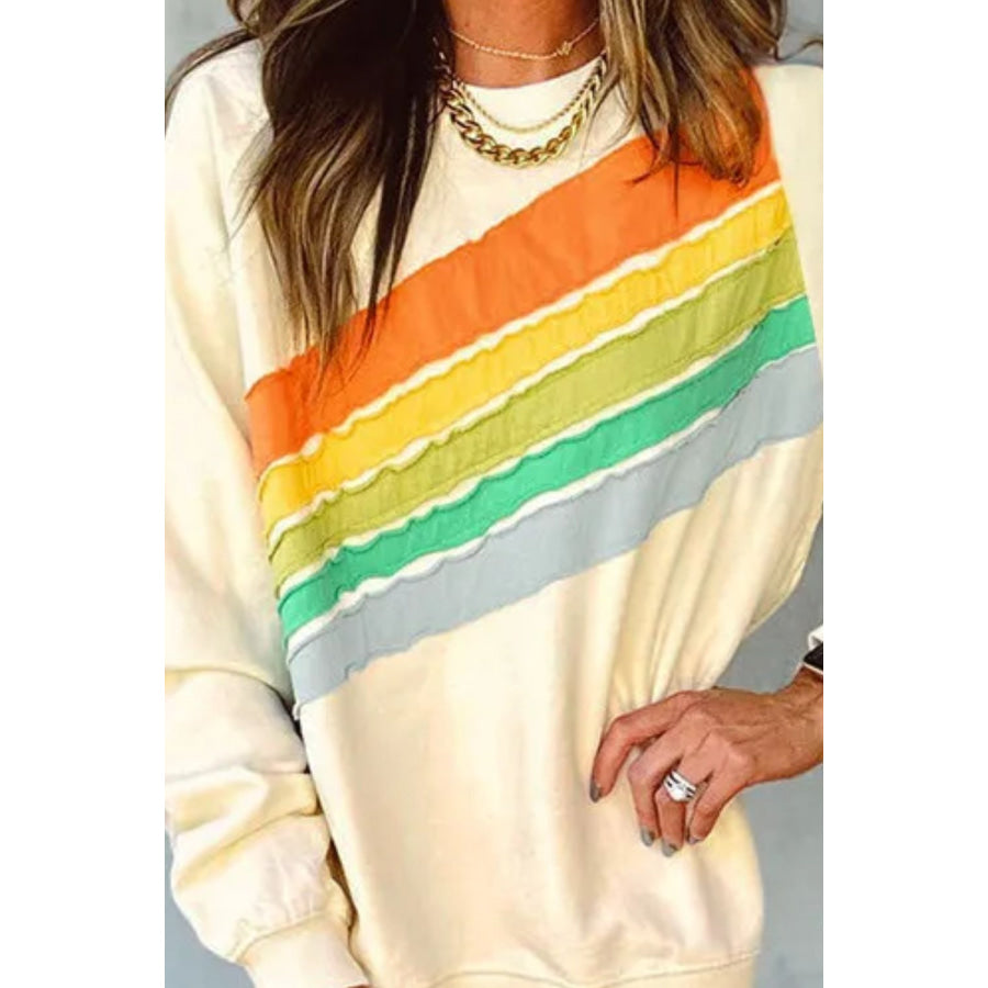 Contrast Round Neck Long Sleeve Sweatshirt Apparel and Accessories