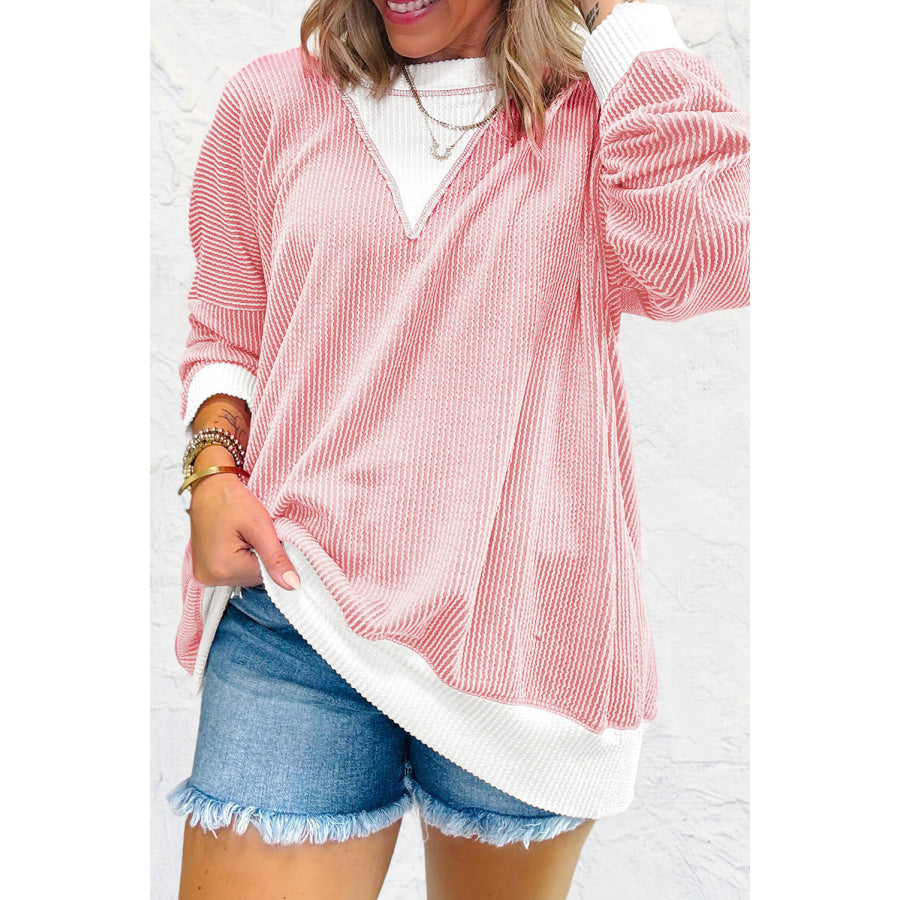 Contrast Round Neck Long Sleeve Sweatshirt Apparel and Accessories