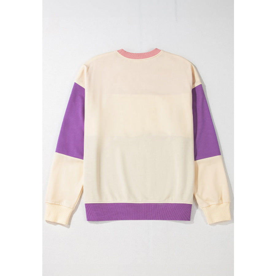 Contrast Round Neck Long Sleeve Sweatshirt Apparel and Accessories