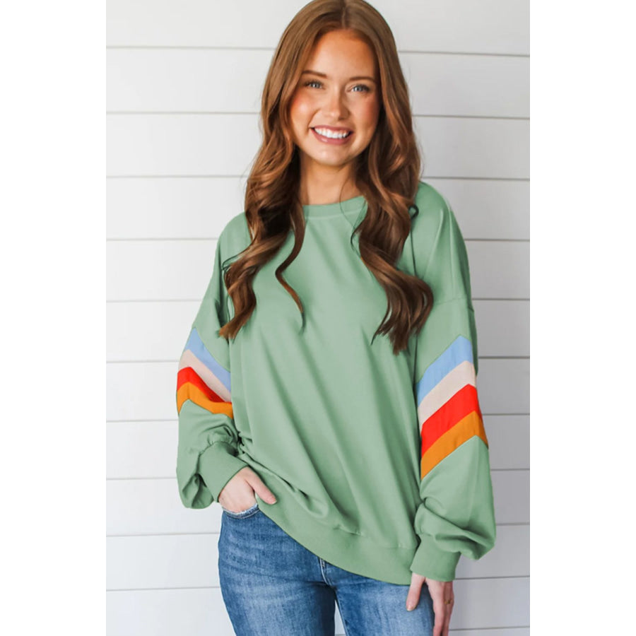 Contrast Round Neck Long Sleeve Sweatshirt Apparel and Accessories