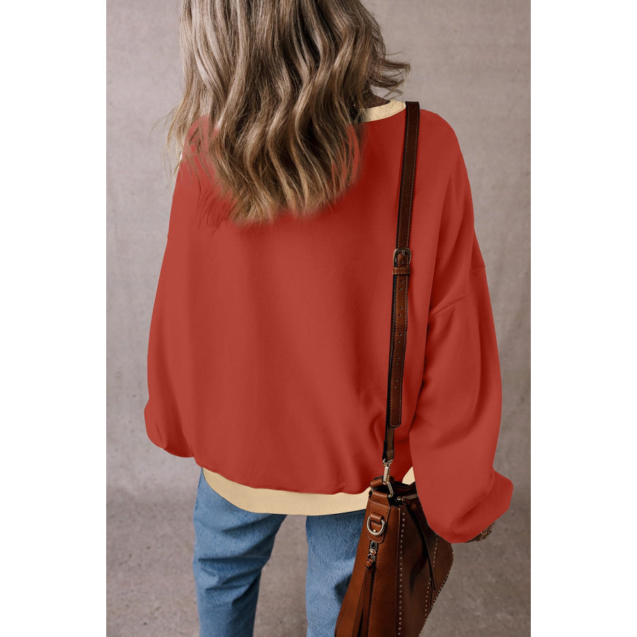 Contrast Round Neck Long Sleeve Sweatshirt Apparel and Accessories