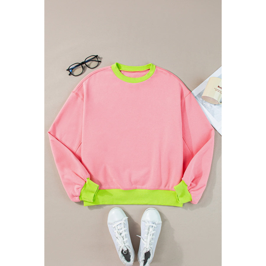 Contrast Round Neck Long Sleeve Sweatshirt Apparel and Accessories