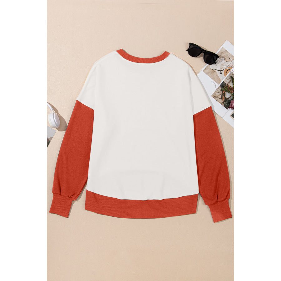 Contrast Round Neck Long Sleeve Sweatshirt Apparel and Accessories