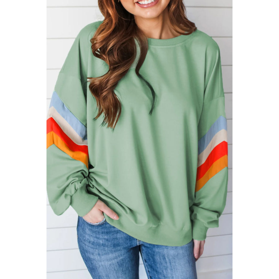 Contrast Round Neck Long Sleeve Sweatshirt Apparel and Accessories