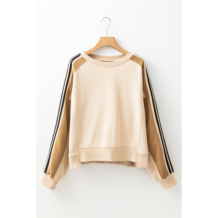 Contrast Round Neck Long Sleeve Sweatshirt Apparel and Accessories